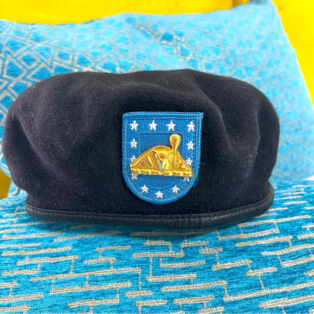 Vintage USA Army Black Beret Hat Cap Jensen Apparel Garrison Collection 100 Wool